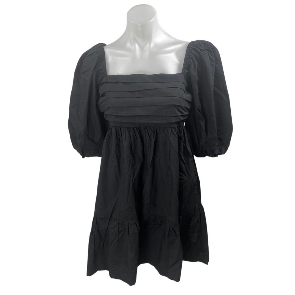 NEW Abercrombie & Fitch Black Short Puff Sleeve Smocked Mini A Line Dress Size S